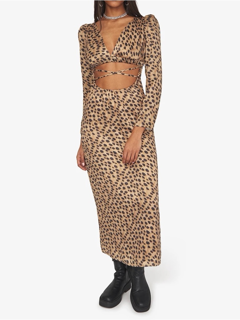 WeWoreWhat Brown and Black Leopard Print Open-Back Maxi Dress